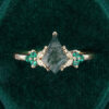 Kite Cut Moss Agate Egagement Ring Cluster Floral Vibe Promise Ring (5)