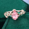 Kite Cut Pink Sappire Engagement Ring Nature Inspired Leaf Ring (3)