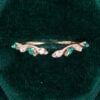 Lab Emerald & Moissanite Open Wedding Band Twisting Leaves Stacking Ring (2)