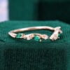 Lab Emerald & Moissanite Open Wedding Band Twisting Leaves Stacking Ring (6)