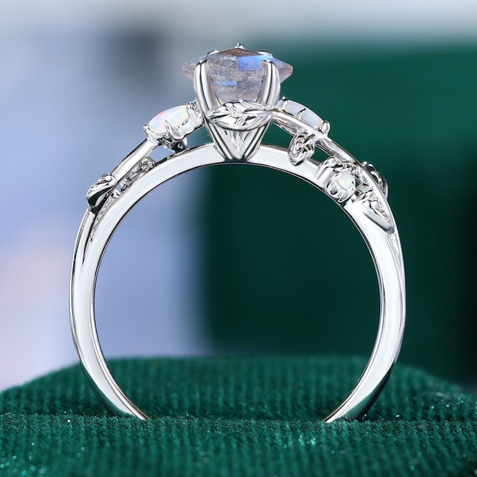 LeafLace Kite Cut Labradorite & Opal Nature Inspired Engagement Ring (3)