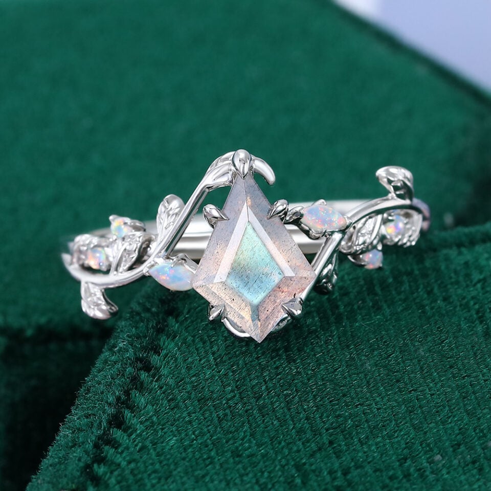 LeafLace Kite Cut Labradorite & Opal Nature Inspired Engagement Ring (4)