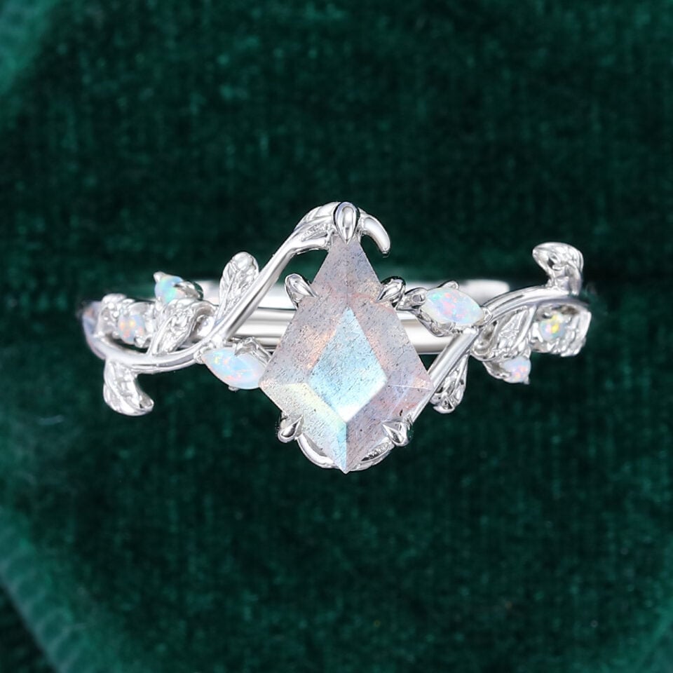 LeafLace Kite Cut Labradorite & Opal Nature Inspired Engagement Ring (7)