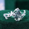 LeafLace Kite Cut Moss Agate Engagement Ring Emerald Leaf Ring In Matte Finish (13)
