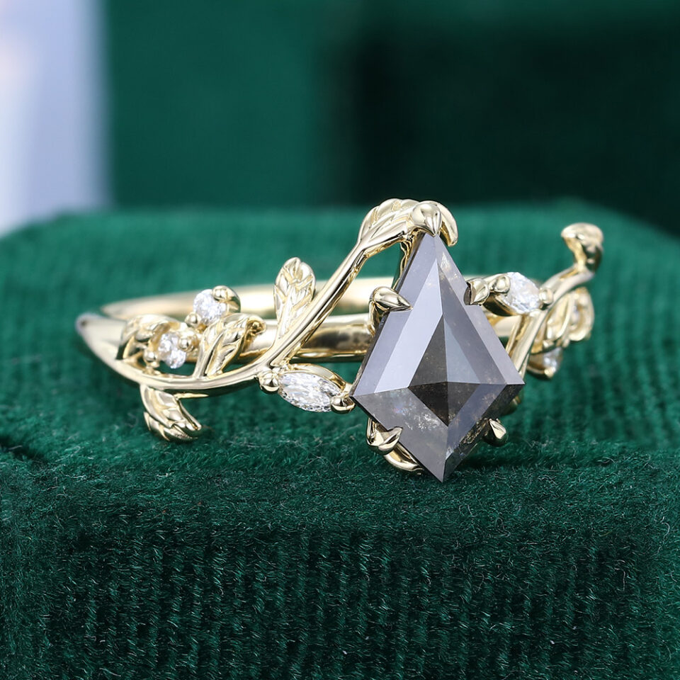 LeafLace Kite Cut Salt & Pepper Diamond Engagement Ring with Contrasting Diamond Accents (2)