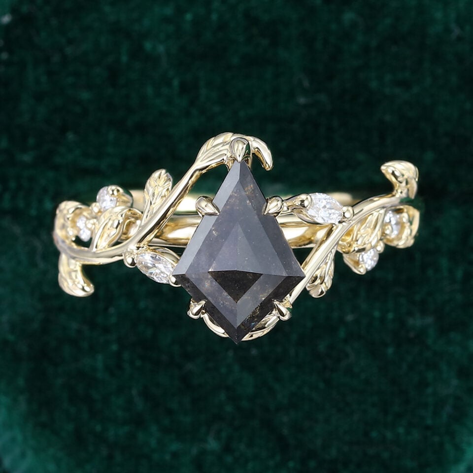 LeafLace Kite Cut Salt & Pepper Diamond Engagement Ring with Contrasting Diamond Accents (6)