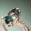 Leafwave Marquise Cut Moss Agate Nature Inspired Engagement Ring (2)