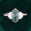 Long Hexagon Cut Moss Agate Egagement Ring Art Deco Promise Ring(3)