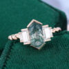 Long Hexagon Cut Moss Agate Egagement Ring Art Deco Promise Ring(4)