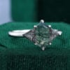 Long Hexagonal Moss Agate & Triangular Black Rutilated Quartz Three Stone Promise Ring (3)