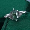 Long Hexagonal Moss Agate & Triangular Black Rutilated Quartz Three Stone Promise Ring (4)