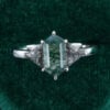 Long Hexagonal Moss Agate & Triangular Black Rutilated Quartz Three Stone Promise Ring (6)