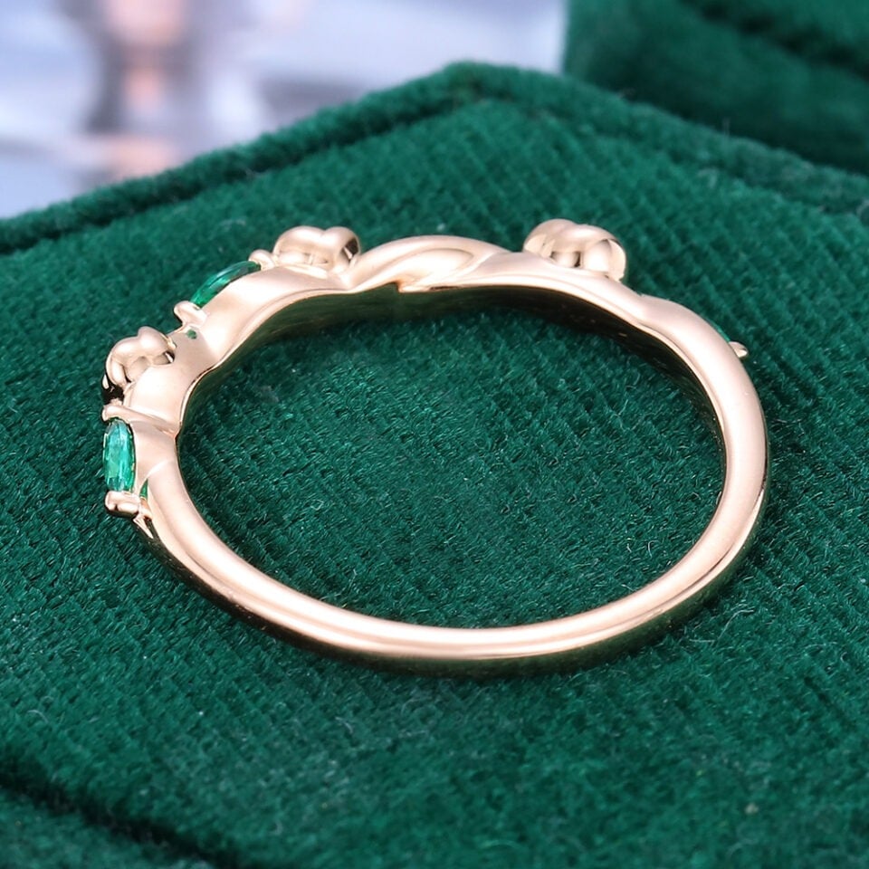 Marquise Cut Lab Emerald Vine Wedding Ring Floral-inspired Stacking Band (10)