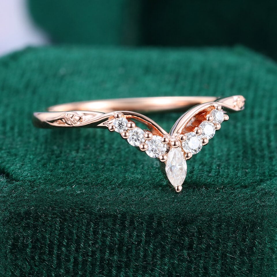 Marquise Cut Moissanite Curved Wedding Band Crown Matching Ring(3)