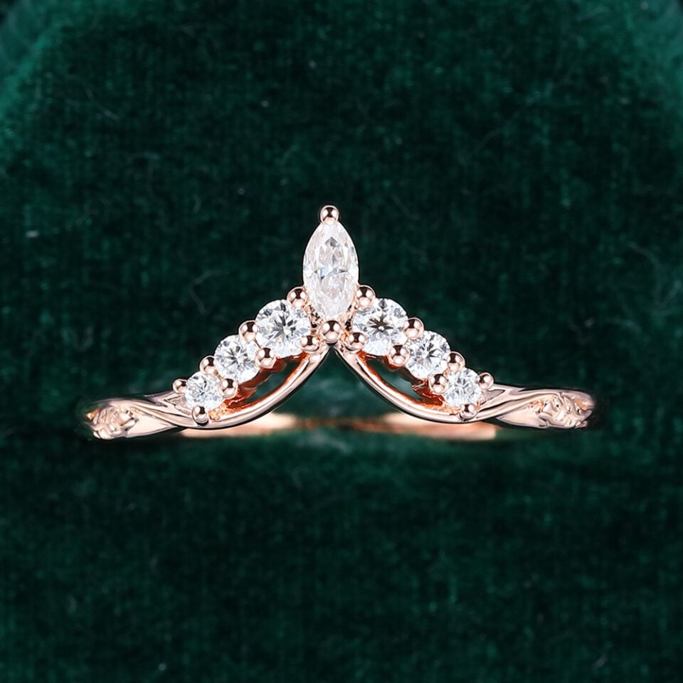 Marquise Cut Moissanite Curved Wedding Band Crown Matching Ring(6)