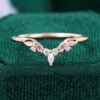 Marquise Cut Moissanite Curved Wedding Band Leaf Accented Stacking Ring (1)