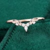 Marquise Cut Moissanite Curved Wedding Band Leaf Accented Stacking Ring (3)