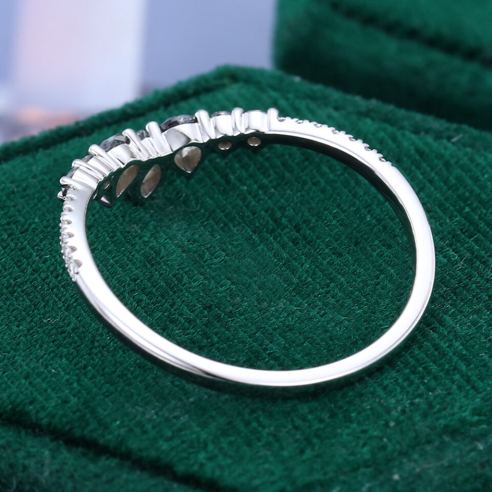 Marquise Salt & Pepper Diamond Curved Wedding Band Pavé Matching Ring (6)