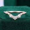 Moissanite Curved Wedding Band Leaf Accented Stacking Ring(1)