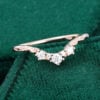 Moissanite Curved Wedding Band Leaf Accented Stacking Ring(3)