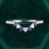 Moissanite & Sapphire Curved Wedding Band Yellow Gold Stacking Ring (1)