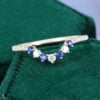 Moissanite & Sapphire Curved Wedding Band Yellow Gold Stacking Ring (2)