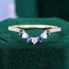 Moissanite & Sapphire Curved Wedding Band Yellow Gold Stacking Ring (3)