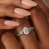 Oval Cut Moissanite Leaf Engagement Ring With Split Shank (4)