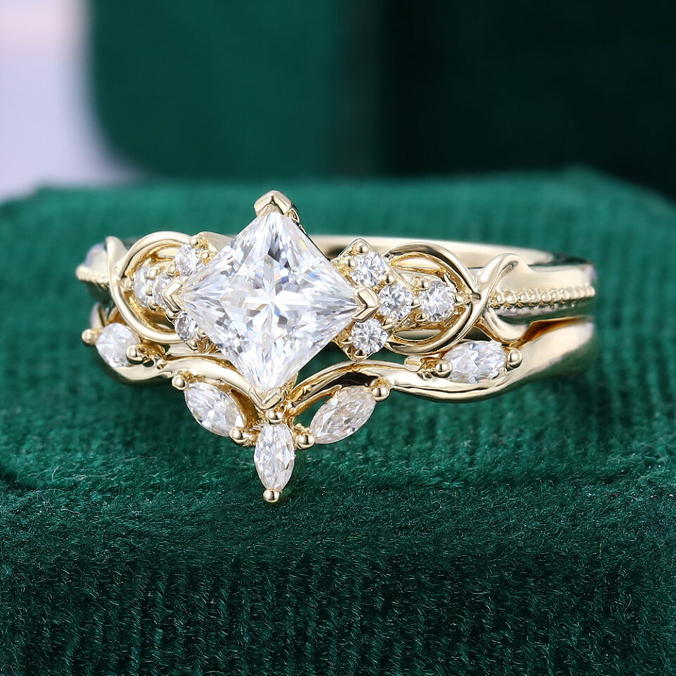 Princess Cut Moissanite Unique Bridal Ring Set Infinity Egagement Ring Set (2)