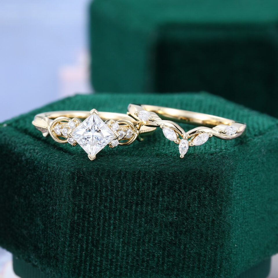 Princess Cut Moissanite Unique Bridal Ring Set Infinity Egagement Ring Set (4)