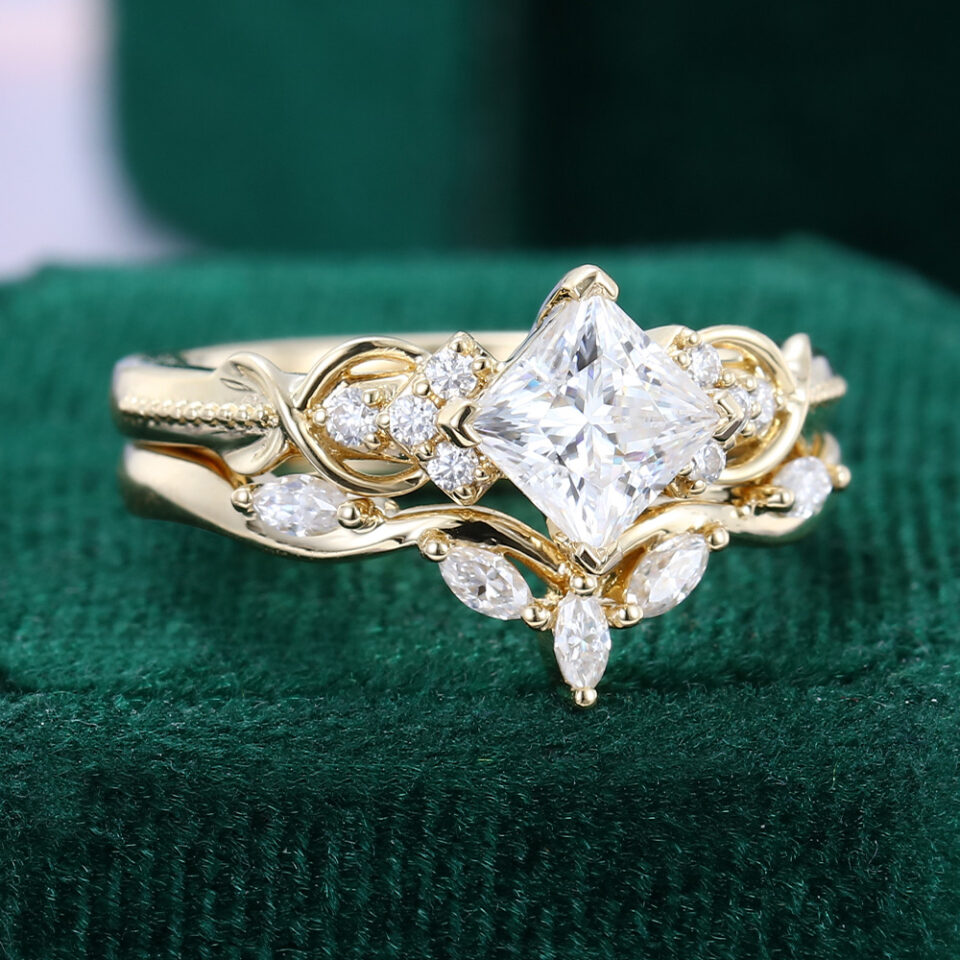 Princess Cut Moissanite Unique Bridal Ring Set Infinity Egagement Ring Set (5)
