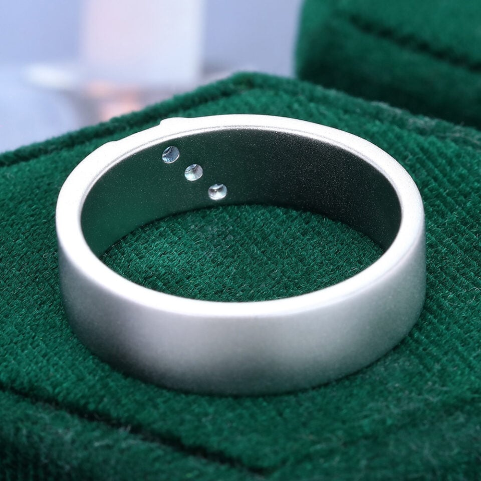 Round Cut Alexandrite Ring Matte Finish Neutral Wedding Band (7)