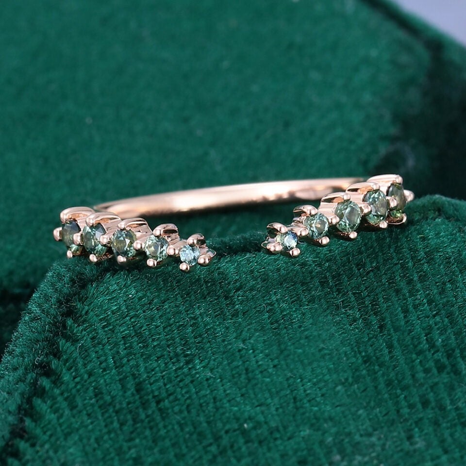 Round Cut Green Blue Sapphire Open Band Wedding Band (1)