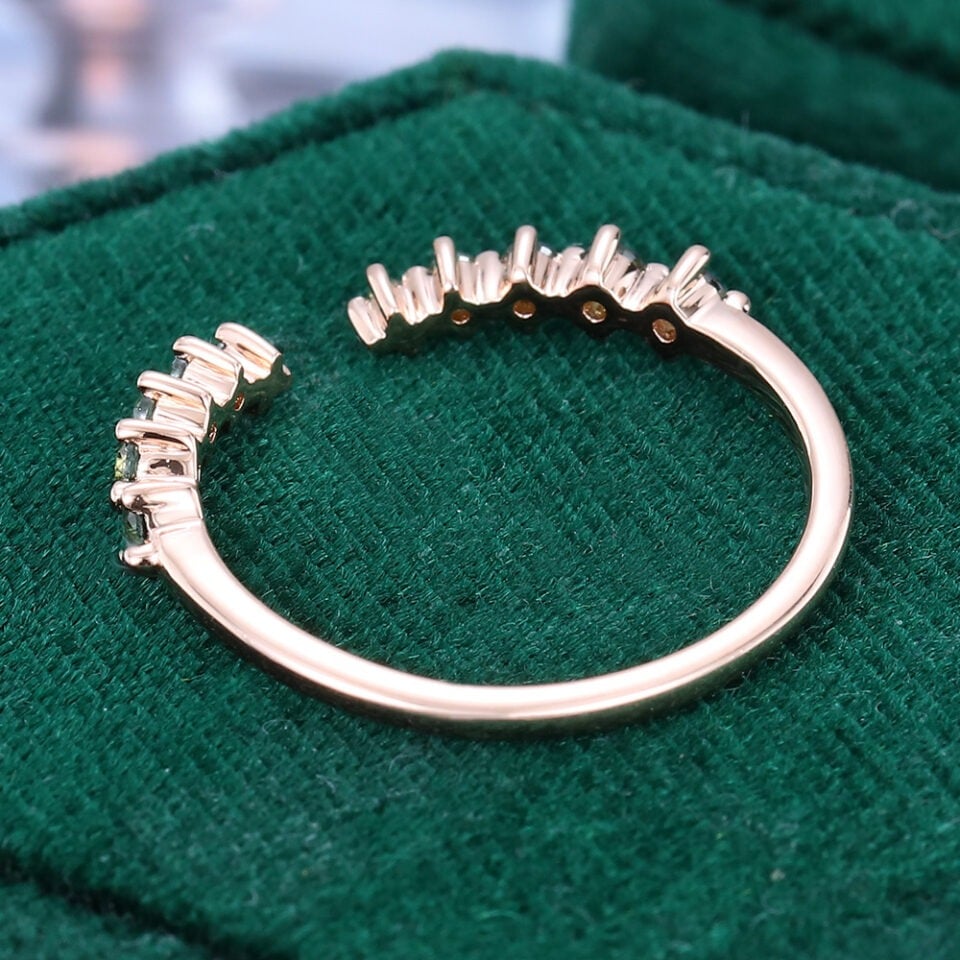 Round Cut Green Blue Sapphire Open Band Wedding Band (2)