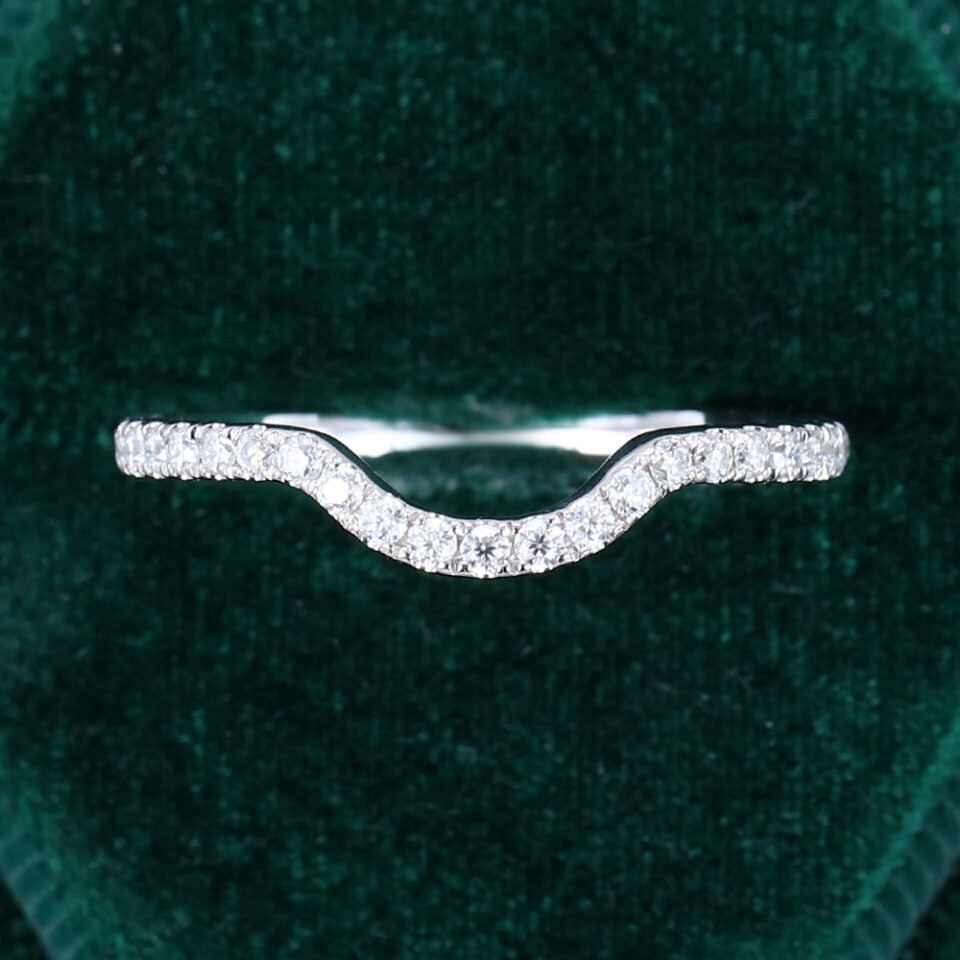 Round Cut Moissanite Curved Wedding Band Pavé Matching Ring (10)