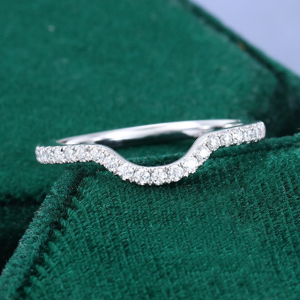 Round Cut Moissanite Curved Wedding Band Pavé Matching Ring (12)