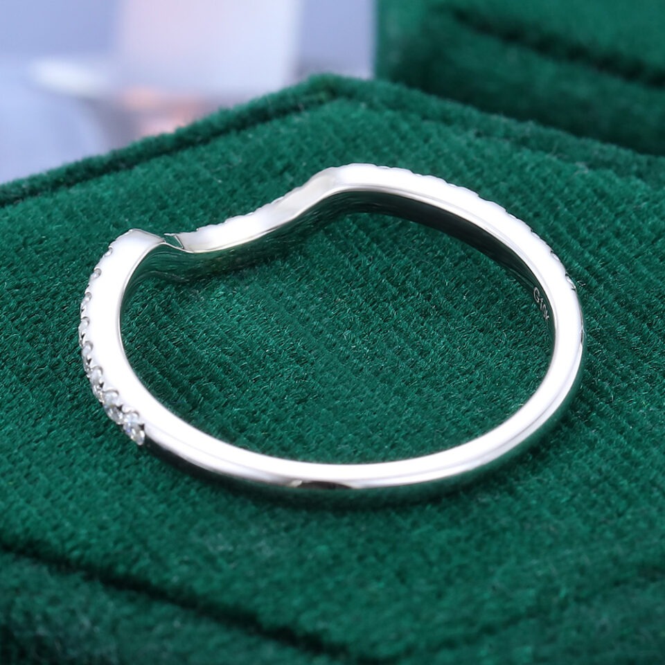 Round Cut Moissanite Curved Wedding Band Pavé Matching Ring (13)
