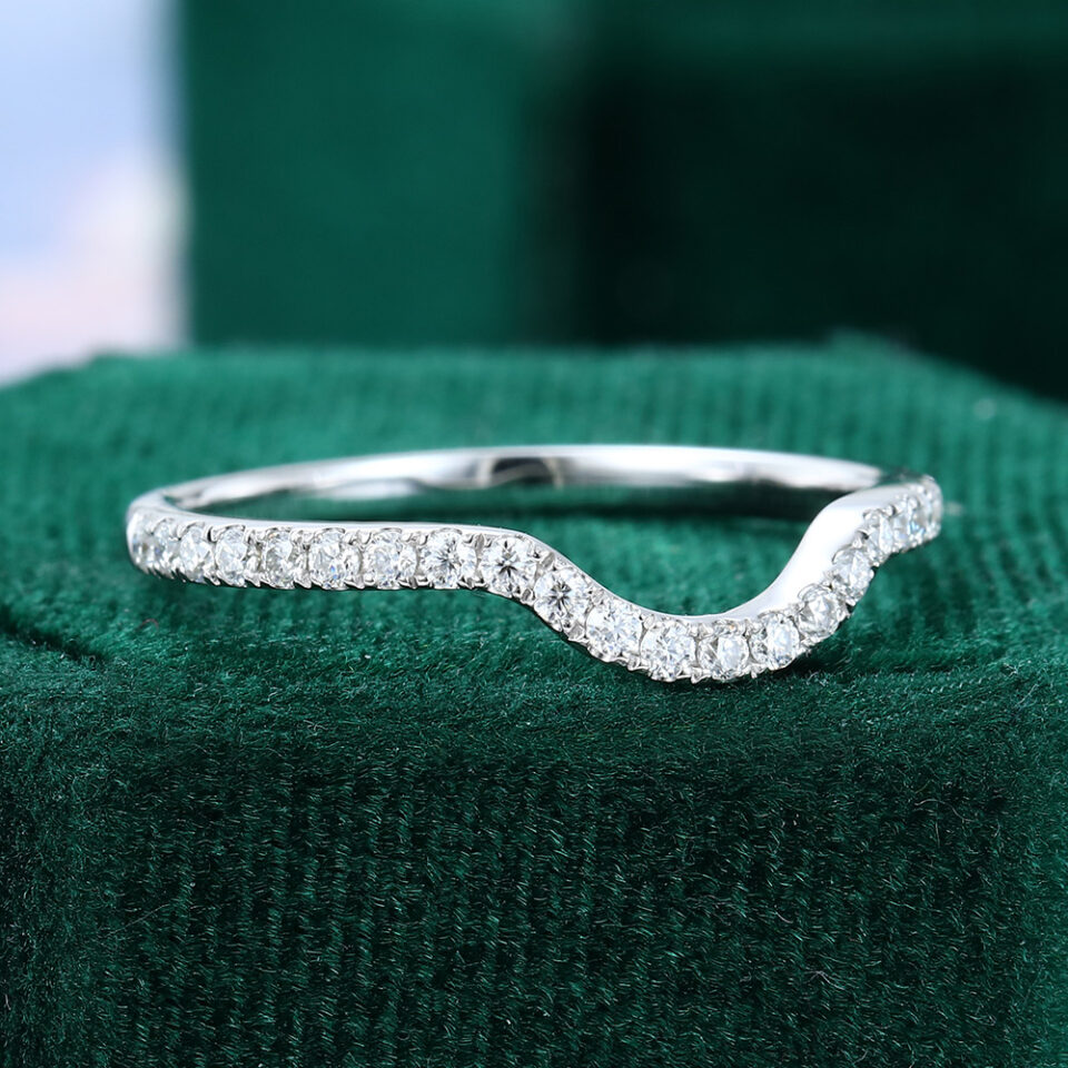 Round Cut Moissanite Curved Wedding Band Pavé Matching Ring (14)