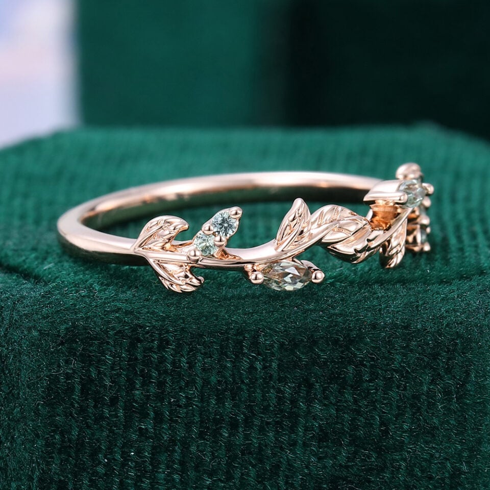 Wavy Marquise Lab Sapphire Leaf Ring Half Eternity Band (2)