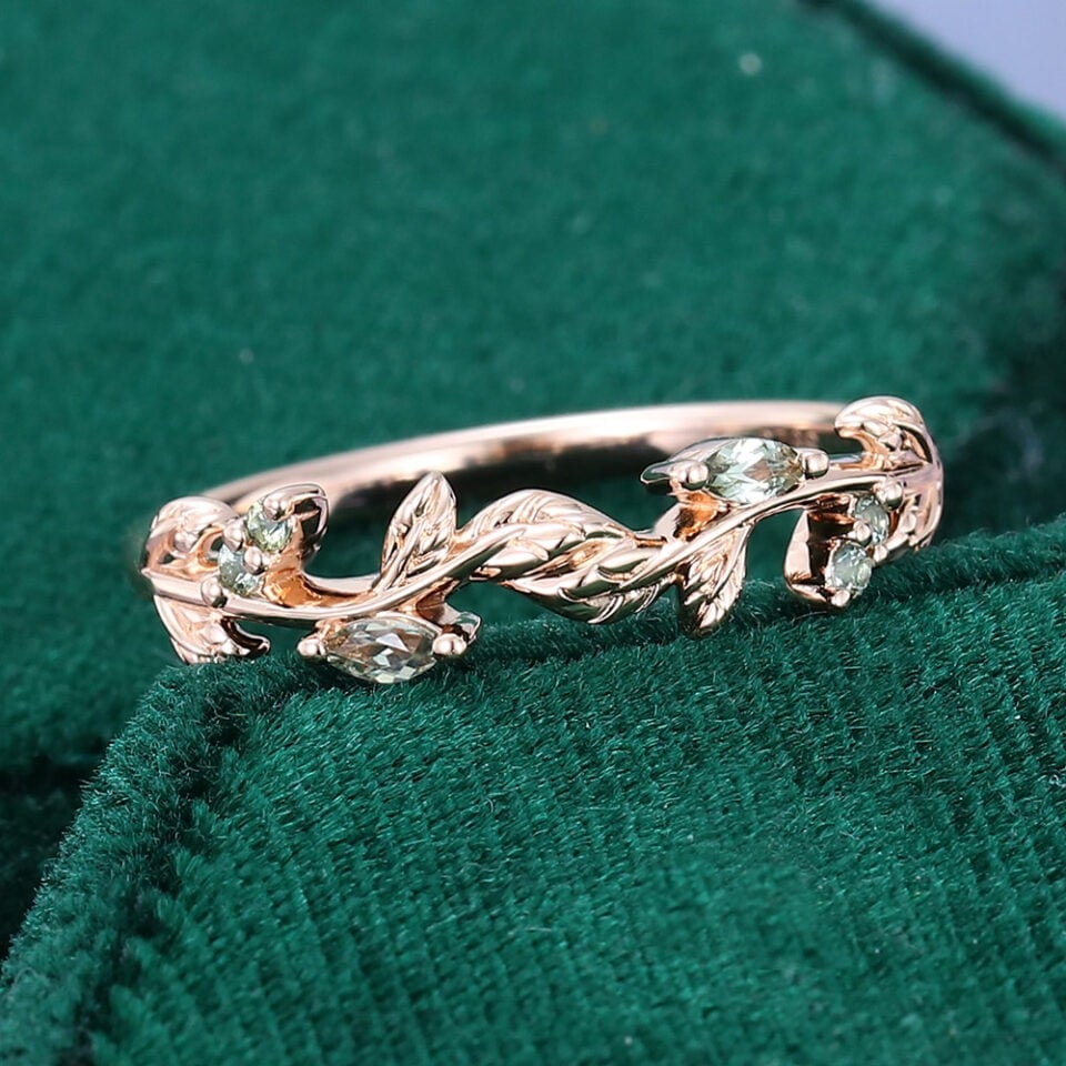 Wavy Marquise Lab Sapphire Leaf Ring Half Eternity Band (3)