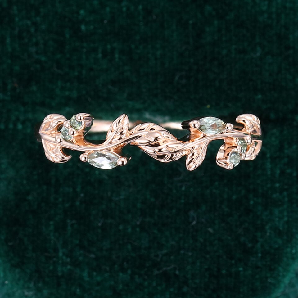 Wavy Marquise Lab Sapphire Leaf Ring Half Eternity Band (5)