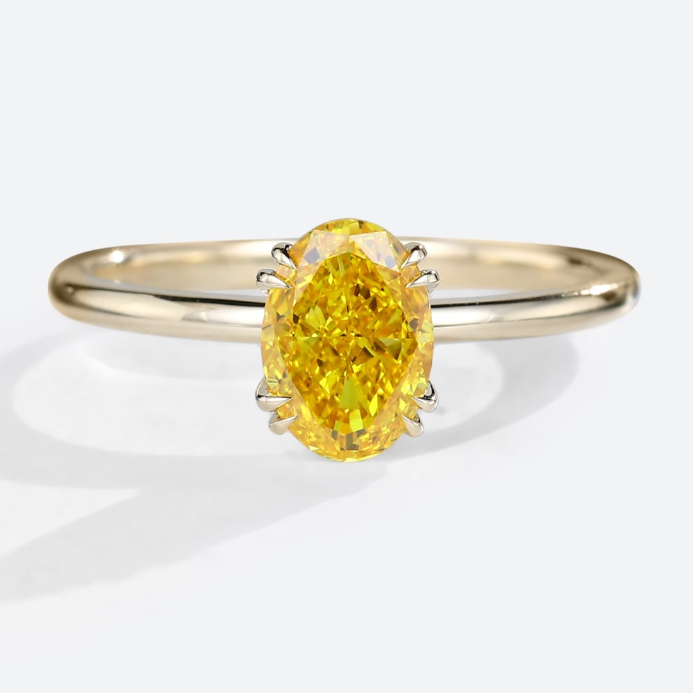 1.50CT Oval Lab Yellow Diamond Solitaire Ring Double Claw Prongs