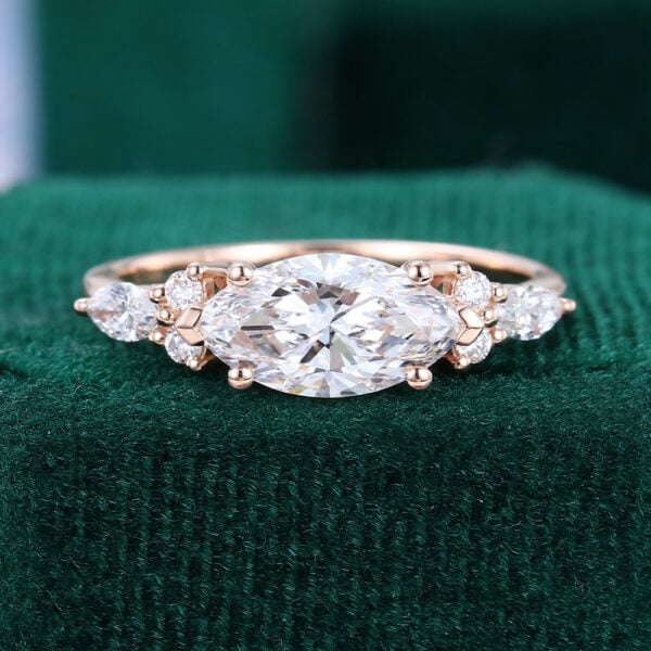 1CT Horizontal Marquise Cut Lab Diamond East-West Engagement Ring