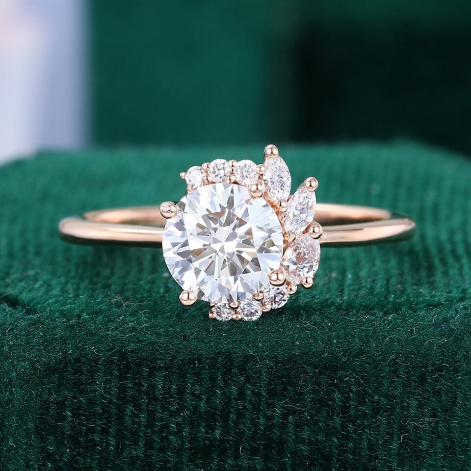 1CT Round Cut Lab Diamond Offset Halo Engagement Ring