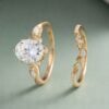 2CT Oval Cut Moissanite Bridal Ring Set 2PCS Nature Inspired Matching Ring Set (4)