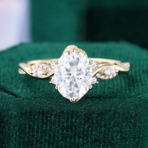 2CT Oval Cut Moissanite Engagement Ring with Unique Twisted Shank