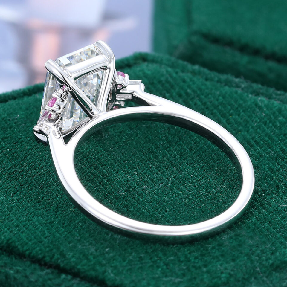 3CT Emerald Cut Lab Diamond Engagement Ring with Pink Sapphire Accents (4)