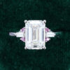 3CT Emerald Cut Lab Diamond Engagement Ring with Pink Sapphire Accents (5)