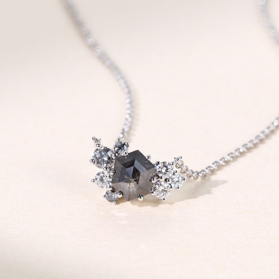 Hexagon cut cluster art deco salt and pepper diamond necklace