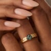 Hexagon Cut Moss Agate Leaf Accented Gender Neutral Wedding Band Valentine’s Gift for Him (2)